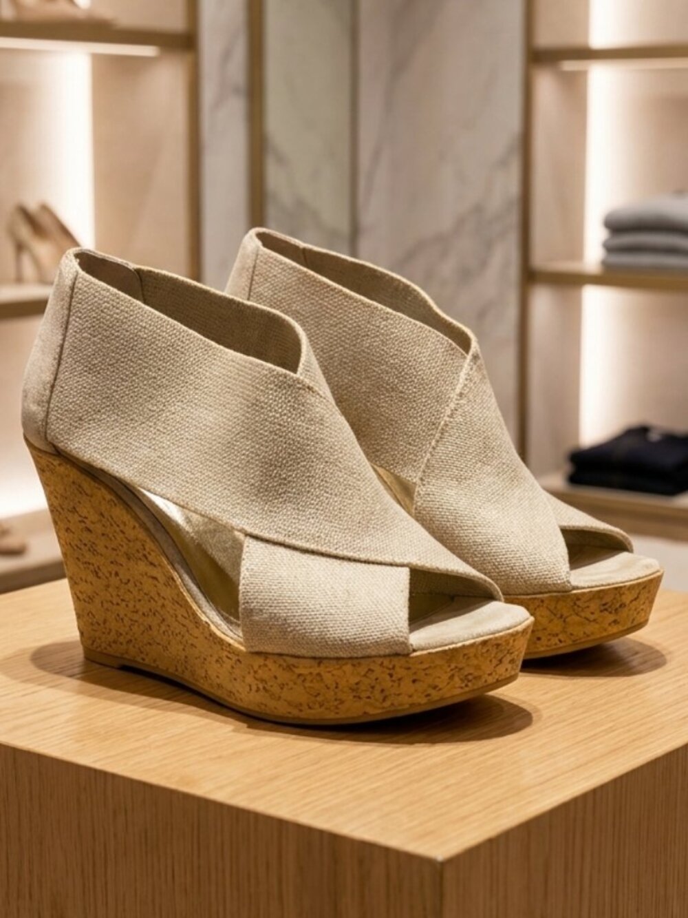 Browns Made in Italy Wedge Sandals Champagne Elastic Criss Cross Size 37